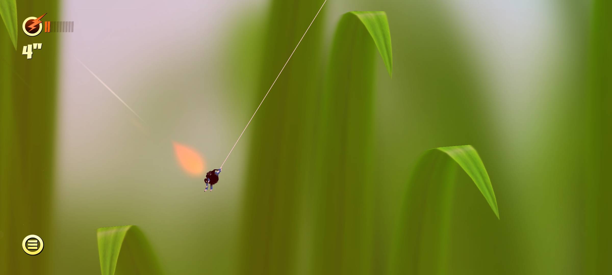 Spider swinging between garden blades during a timed run