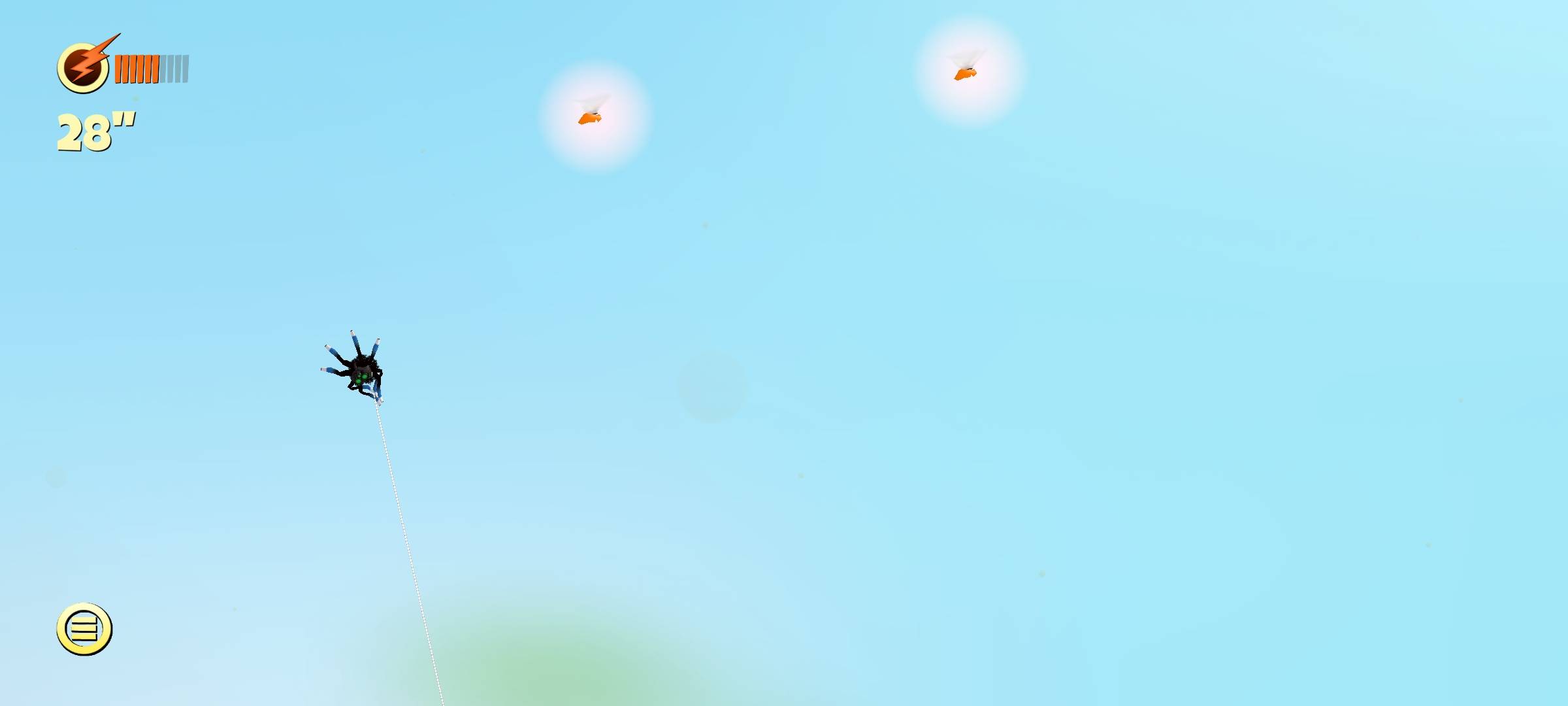 Spider Trouble gameplay with fly targets visible in the sky